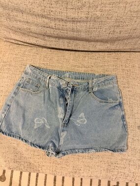 Light Blue Denim Butterfly Print Women's Shorts